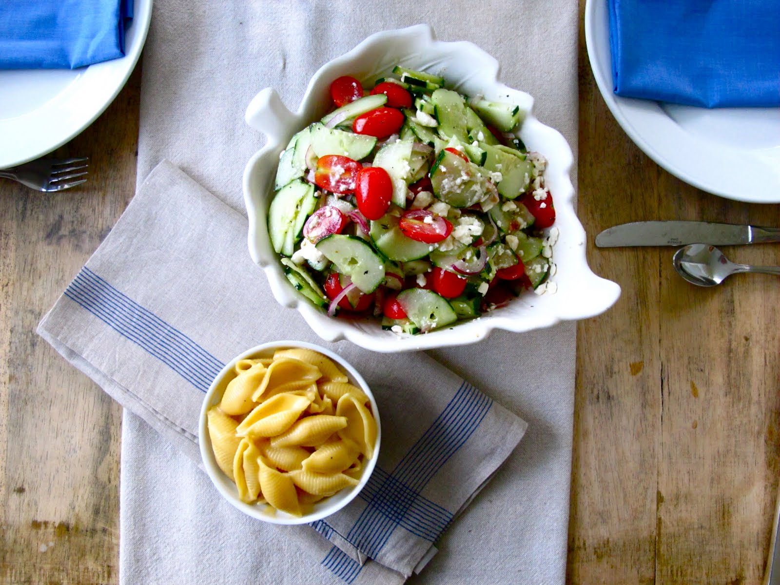 Jenny Steffens Hobick Cucumber Tomato & Feta Salad Recipe for 4th of July 4th of Juy Pasta Salad