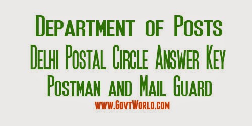 Delhi Postal Circle Answer Key 2017 Postman / Mail Guard