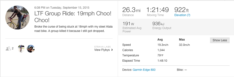 20 mph average cycling speed