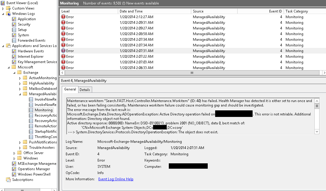 ISG Blog Site Exchange 2013 Managed Availability Event ID 4