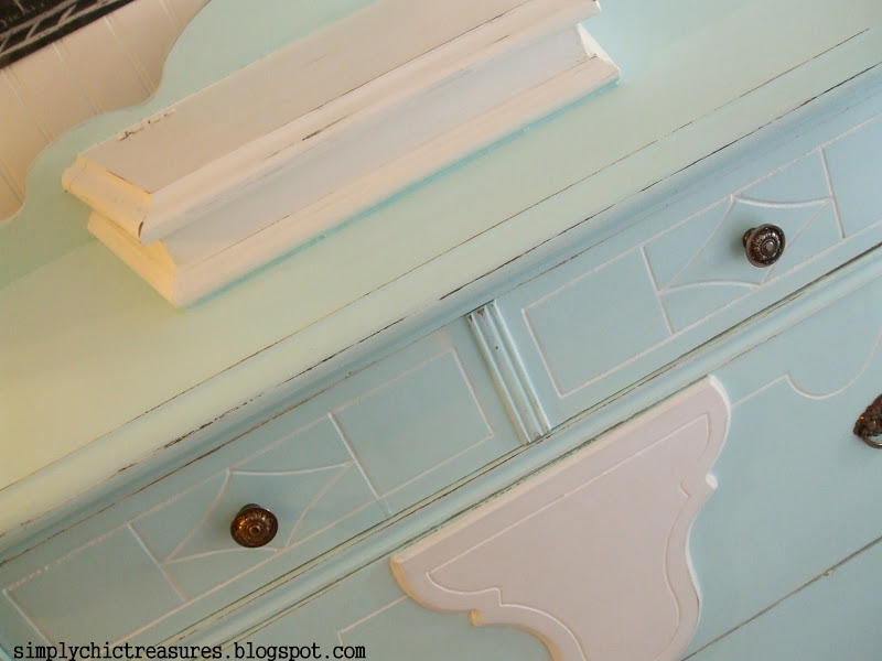 simply chic treasures Aqua & White Dresser & A Tip for Removing Old