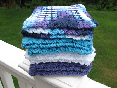Blue/Purple/White Crocheted Cotton Dish/Wash Cloths