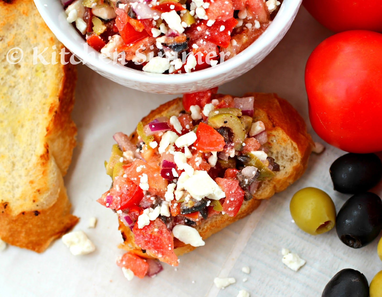 Kitchen Simmer Greek Tomato and Feta Bruschetta Appetizer