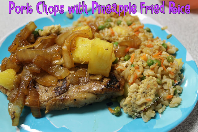 Pork Chops & Pineapple Fried Rice. Fresh pineapple and sweet, salty pork chops paired with fried rice. Game on! #friedrice #pineapple #pork