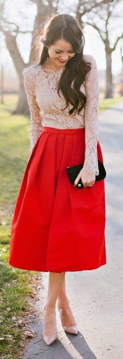 Red Midi Skirt with Suitable Lace. Cute View see more Red Midi Skirt with Suitable Lace. Cute View