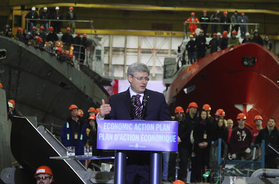 Prime Minister Stephen Harper announces an agreement-in-principle between the federal government and Irving Shipbuilding Inc. to build $25 billion worth of warships at the Halifax Shipyard last year. (Ryan Taplin/Metro) Prime Minister Stephen Harper