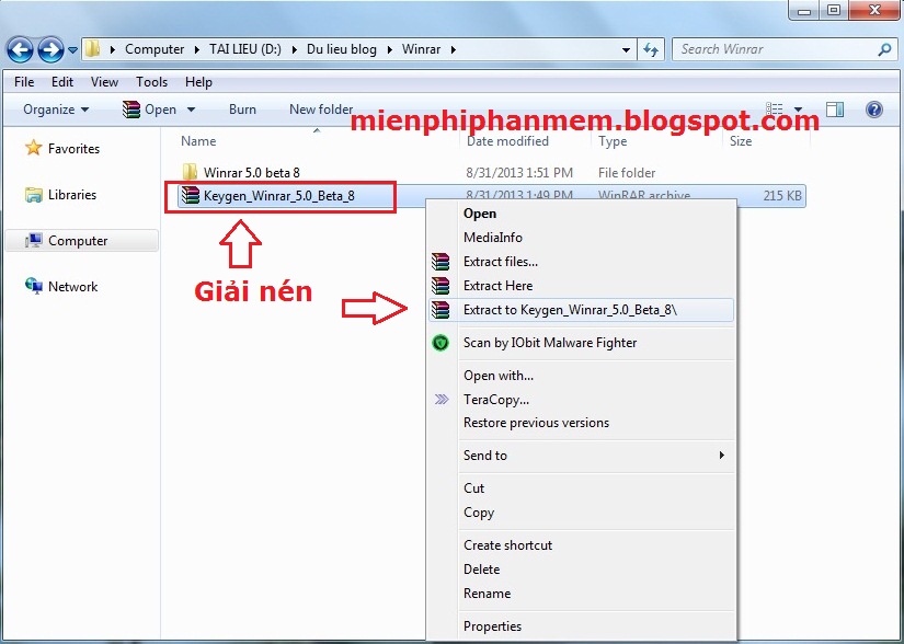 Giải nén file keygen bằng winrar