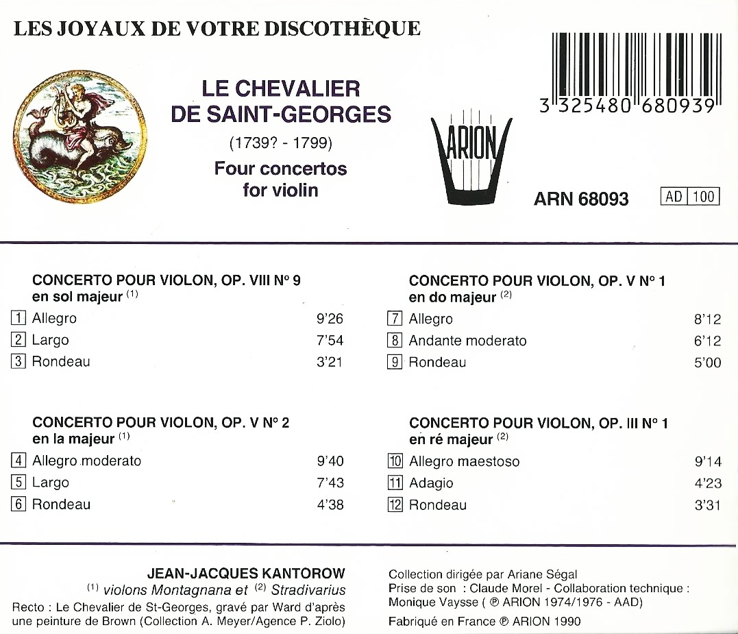 Music For Life Chevalier de Violin Concertos Jean