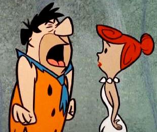 PEDRO PICAPIEDRA GRITANDO A SU ESPOSA VILMA Imagen de Pedro Picapiedras gritando a su esposa Vilma