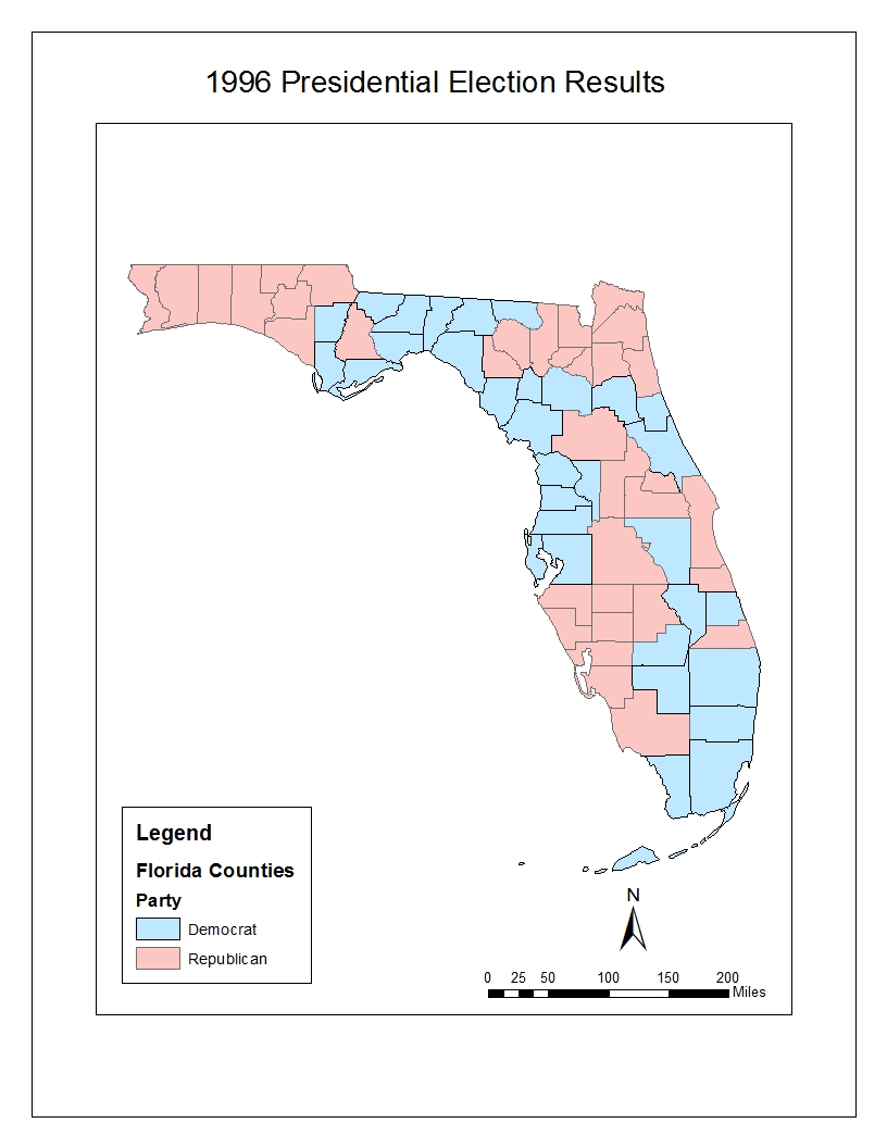 this election solidified florida as a swing state democratic candidate bill clinton beat republican candidate robert dole 48 02 to 42 32 this election solidified florida as a swing state democratic candidate bill clinton beat republican candidate robert dole 48 02 to 42 32