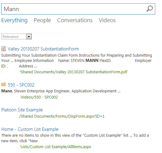 sharepoint search results