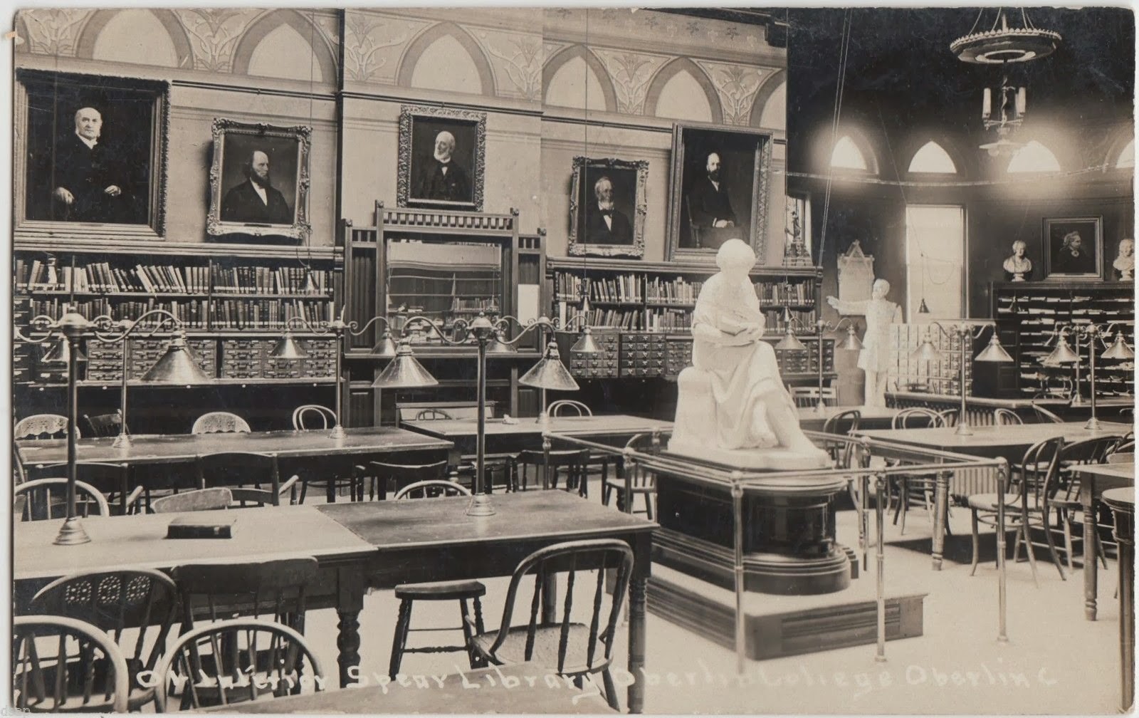 Library Postcards 1908, Interior View Spear Library, Oberlin College