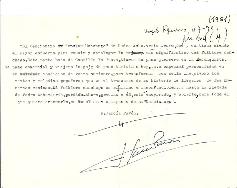 CARTA DE F.GARCÍA PAVÓN-1961-