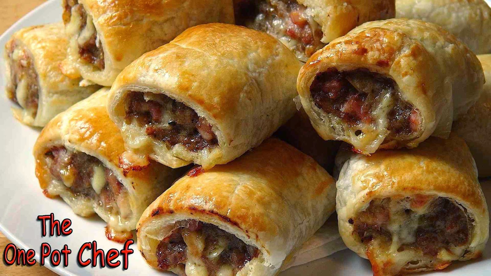 The One Pot Chef Show Cheesy Beef and Bacon Sausage Rolls RECIPE