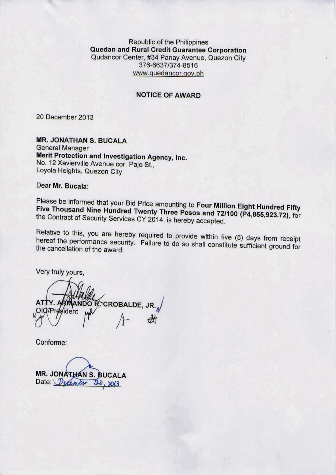 sample letter of termination of security services