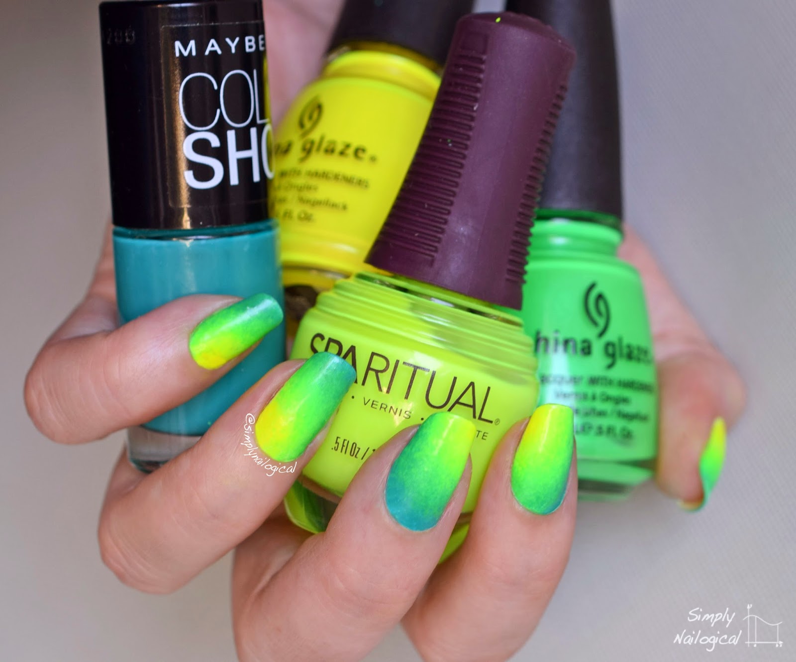 Simply Nailogical Neon green and yellow corner gradient