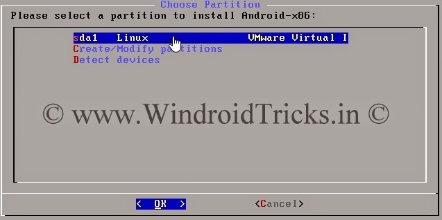 Choosing Virtual Partition where Android will be installed Install Android in Windows using Virtual Machine, VMware Workstation, VirtualBox, VMware Payer
