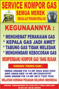 SERVIS KOMPOR GAS  DAN MENJUAL PENGAMAN KEPALA GAS TABUNG GAS ELPIJI