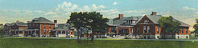 Postcard crop of Colony No. 2 of Epileptic Village in New Castle, Indiana