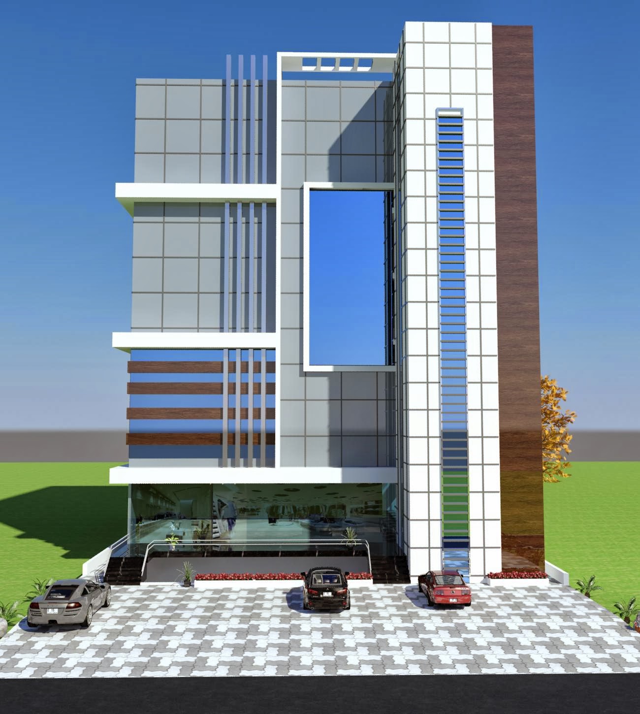 3D Front Commercial Plaza Plan 3d Front Elevation in