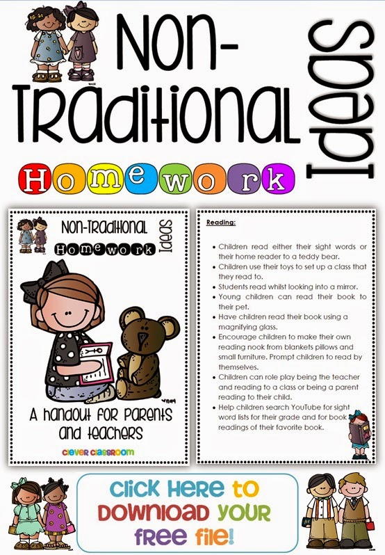 Non Traditional Homework Ideas and a FREE Handout from Clever Classroom's blog Non Traditional Homework Ideas and a FREE Handout from Clever Classroom's blog