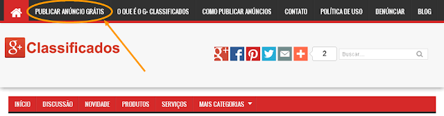 Menú do Site Google+ Classificados