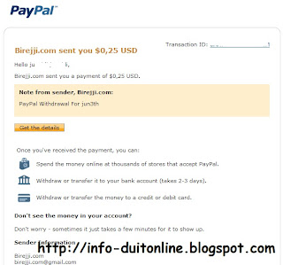 pembayaran pertamaku dari Birejji.com