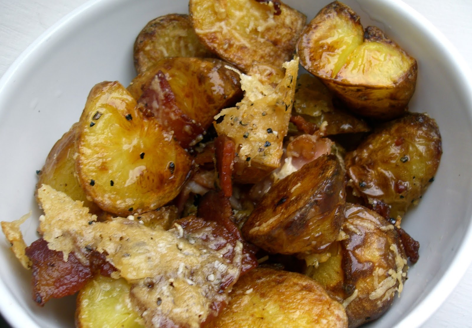 Oven Roasted Potatoes with Bacon, Garlic and Parmesan
