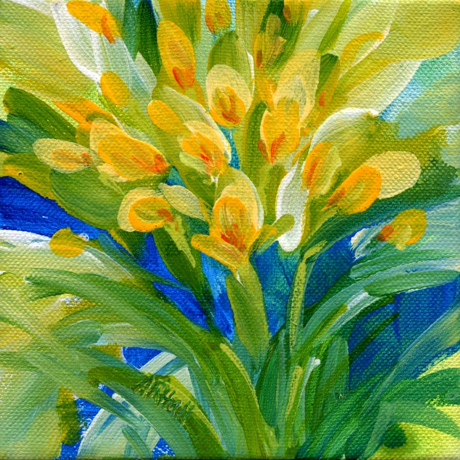 Crocus, by Annette Ragone Hall. Acrylic on canvas. 6" x 6" Crocus, by Annette Ragone Hall