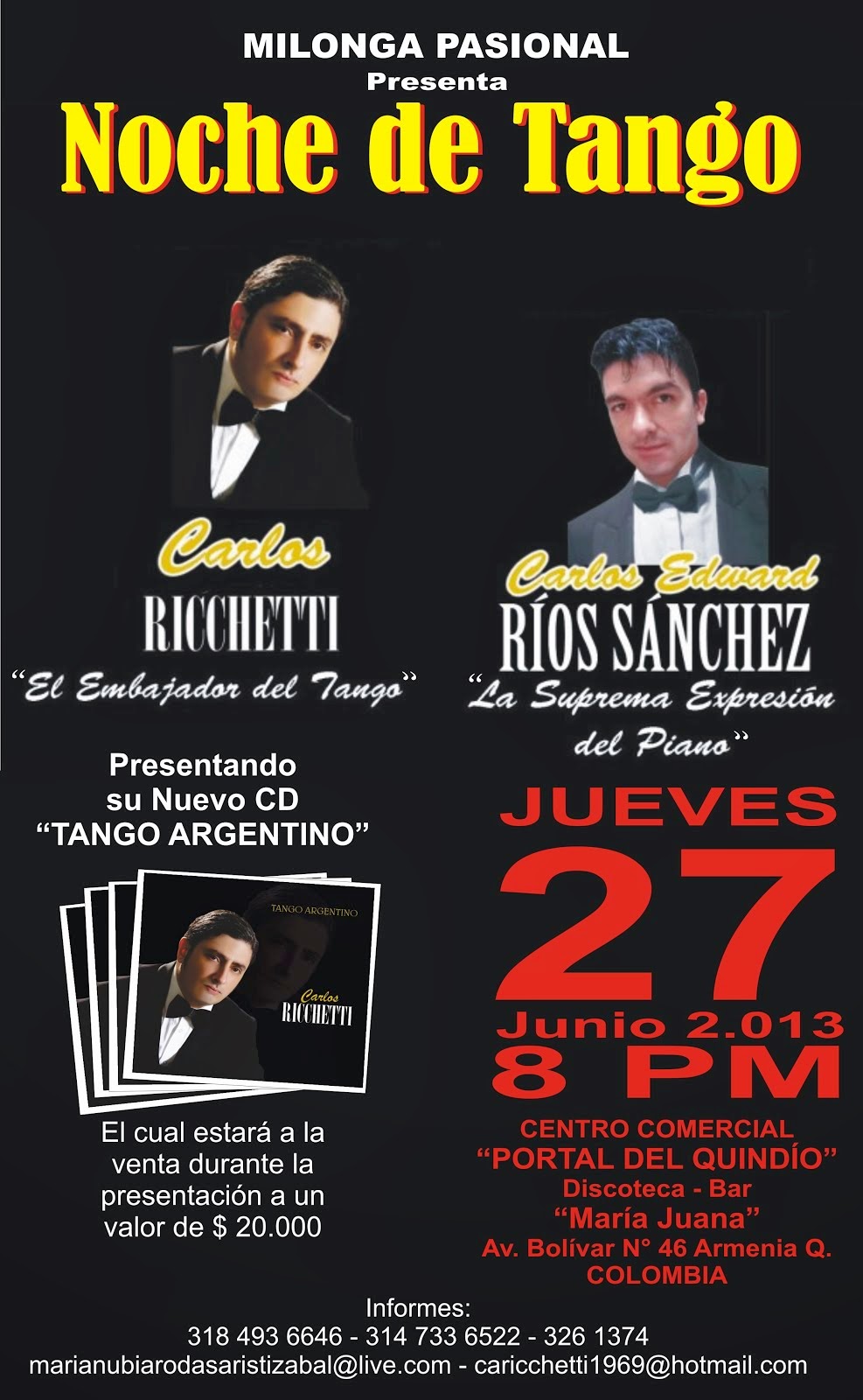 RECITAL DE CARLOS RICCHETTI EN ARMENIA (QUINDIO) COLOMBIA