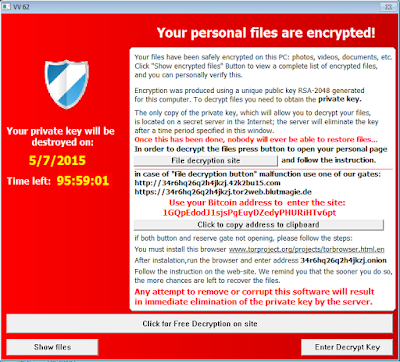 Pantalla de Cryptolocker