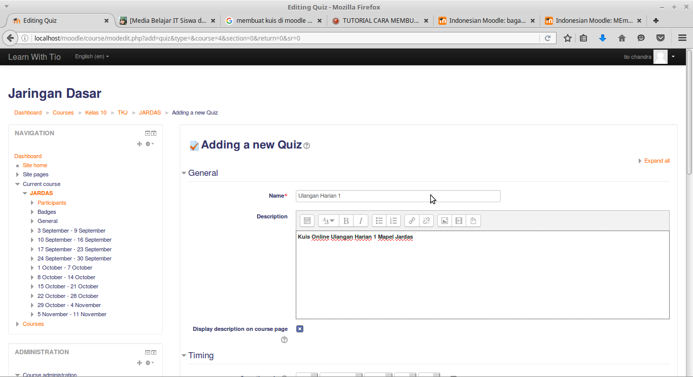 Cara membuat Kuis/Quiz di Moodle Emas yang Hilang