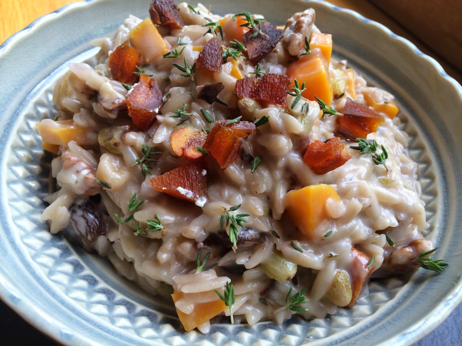 One Pot Pasta: Creamy Goat Cheese Orzo Risotto with Butternut Squash and Walnuts