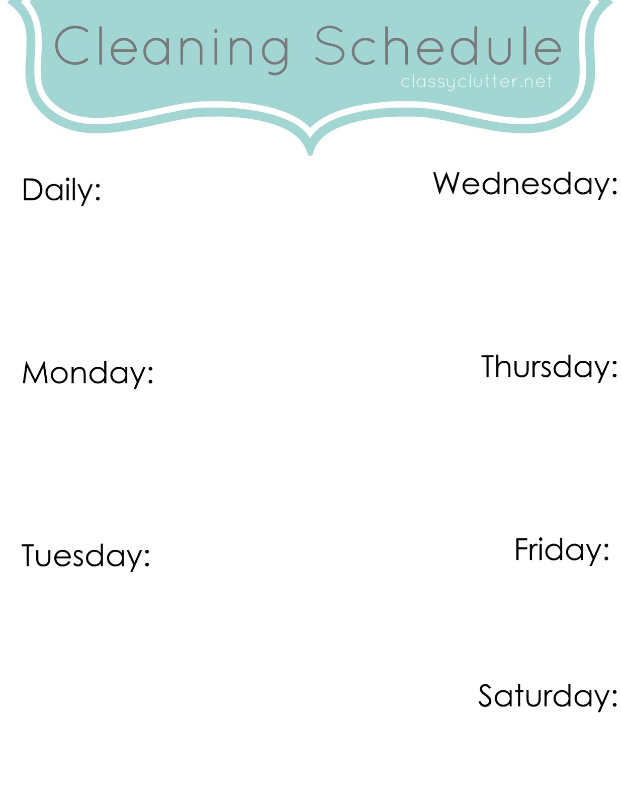 Weekly Cleaning Schedule: Improve Your Cleaning Habits - Classy With Blank Cleaning Schedule Template
