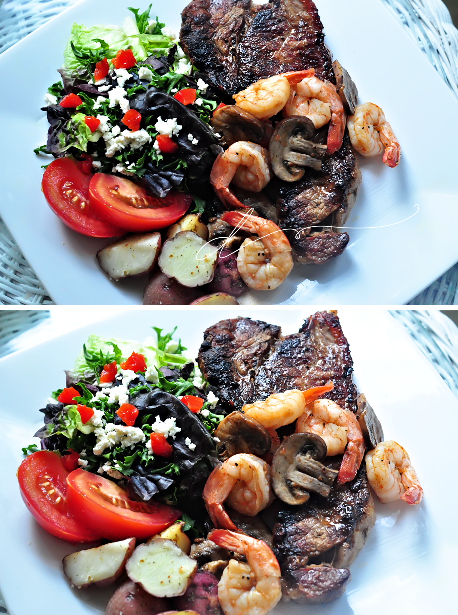New York Strip and Garlic Pepper Shrimp divian l conner