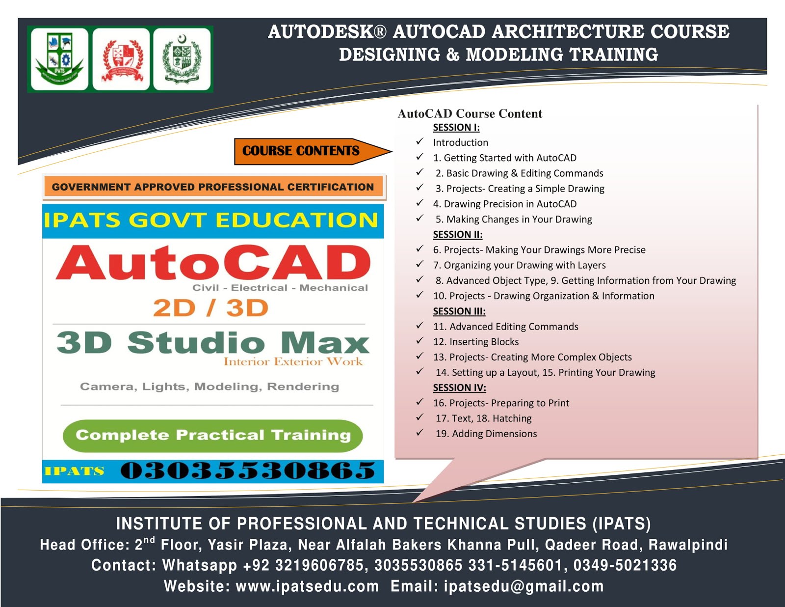 AutoCAD 2D/3D Profession Training Course Rawalpindio3035530865