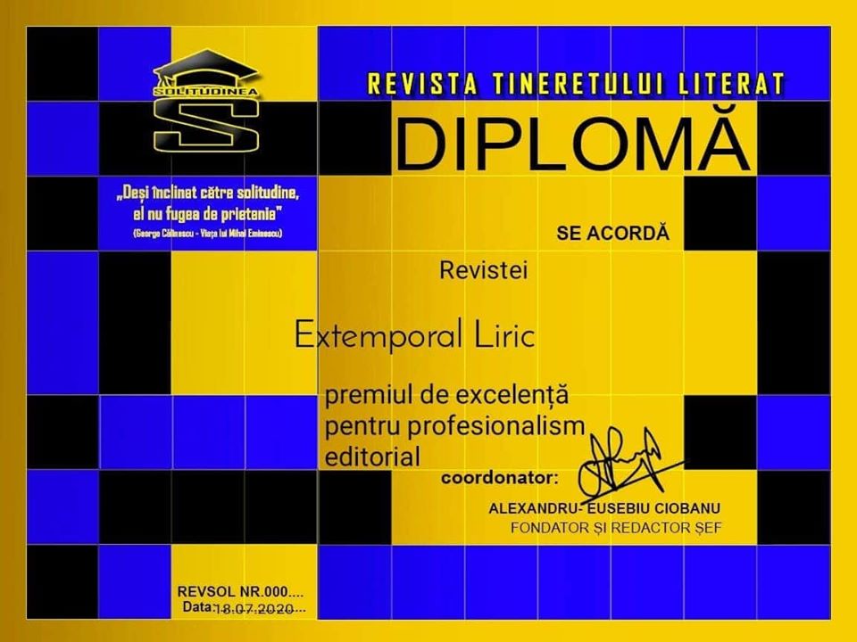 Premiul de EXCELENȚĂ pentru Revista Extemporal liric