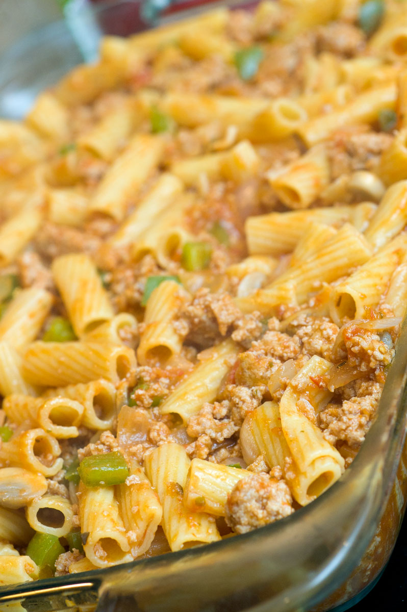 Baked Ziti with Turkey, Mushrooms & Bell Pepper