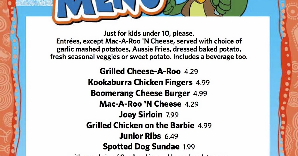 The Kids Menu Outback Steakhouse Kids' Menu