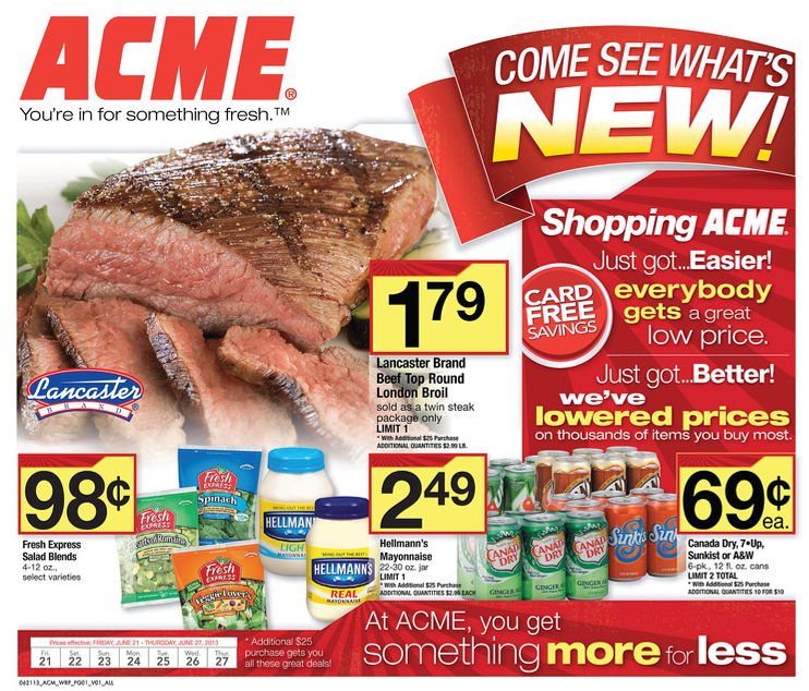 Acme sales this week Acme Markets Weekly Ad Specials. Get this week Acme Circular sale prices, printable coupons, current circular savings, grocery flyer and offers. Most Acme Markets locations have a Pharmacy staffed with caring professionals.