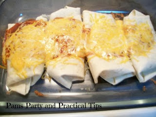 The finished burritos with melted cheese on top