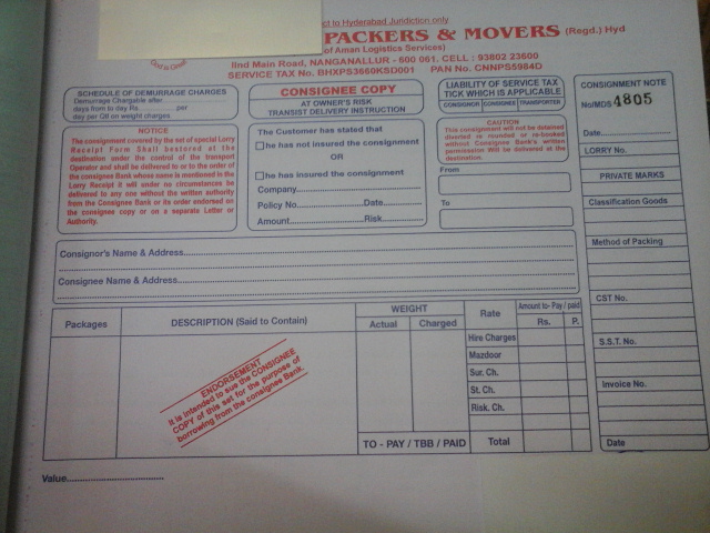 movers and packers bill