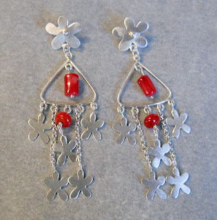Sterling daisy flower earrings coral chandalier