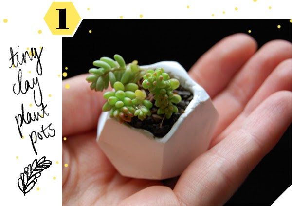 DIY Mini Succulent Gardens - in a handmade mini geometric clay pot!