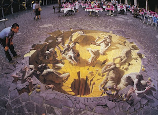3D Realistic Street Painting Hole with Chalks 