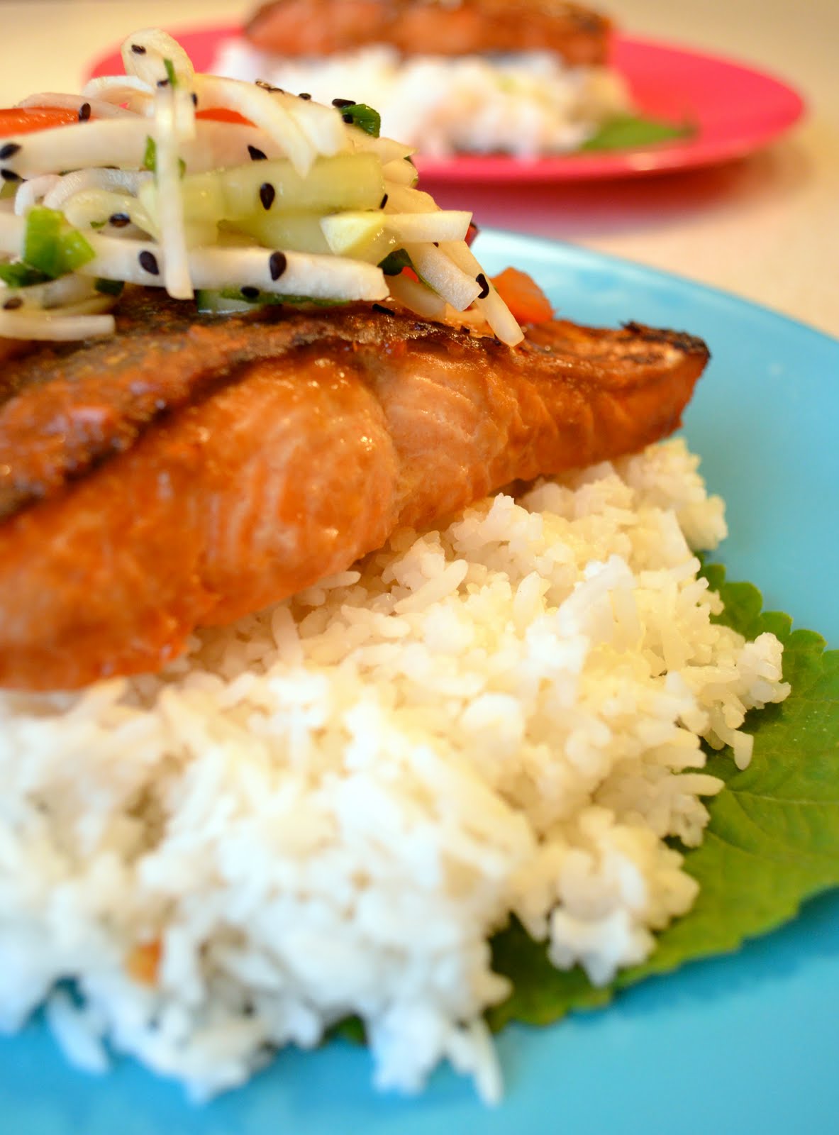 iron stef miso salmon with daikon slaw
