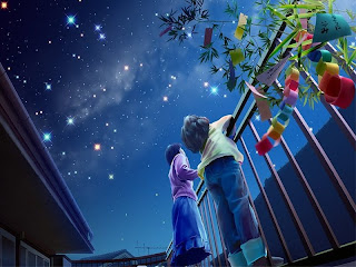 seeing rain stars starslight sky at night anime wallpaper
