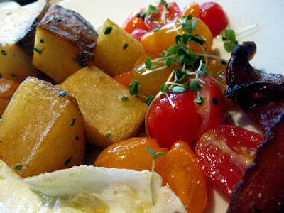 Crispy Potatoes and Tomato Salad at Market by Jean-Georges in Boston, MA - Photo by Taste As You Go