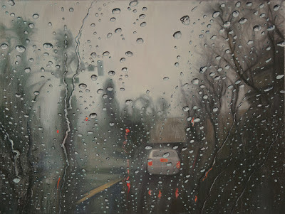 I Stop For Drops, raindrops, rain, landscape rainy street scene from car