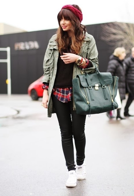 See More Very Fashionable Jacket, Sweater, Converse Shoes and Handbag. Style for Rainy Days